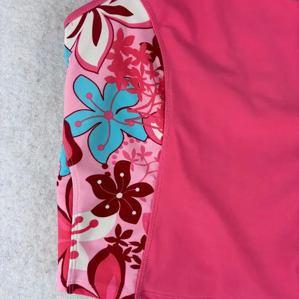 Mysterioso Tankini Swim Top Women’s M/L Pool Surf Coral Hibiscus Print Groovy